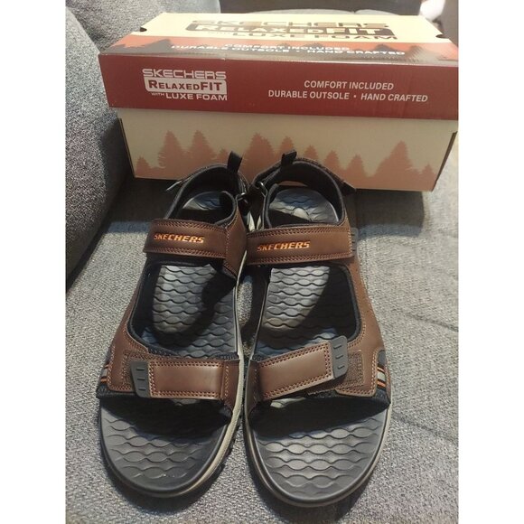 Skechers Relaxed fit with Luxe Foam Sandals Mens Size 13 Brown Black Summer ☀️ - Picture 4 of 14